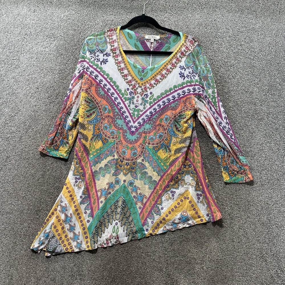 Jess & Jane Tunic Top Womens Small Paisley Floral Asymmetrical Burnout USA Made